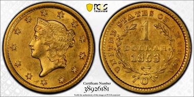 1853-O G$1 AU58+