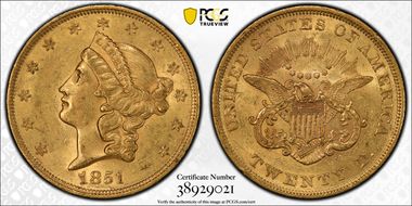 1851 $20 AU58