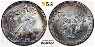 1992 $1 Silver Eagle MS68