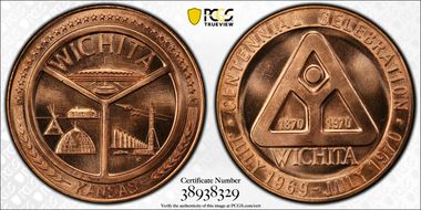1970-P Medal D1970-1b Bronze Wichita Centennial MS67RD