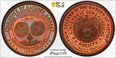 1873 Token Rulau Ma-Bo 13B Cu Boston Numismatic Society MS66RB