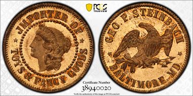 No Date Token Rulau Md-Ba 201 Brass Geo. P. Steinbach MS65