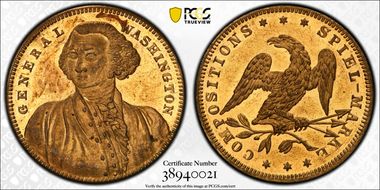 (c.1860) Token GW-409 Brass, Washington Spiel-Marke MS64+