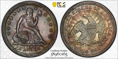 1853 25C Arrows and Rays MS65