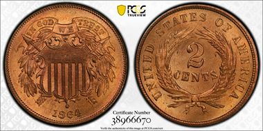 1864 2C Large Motto MS66+ RD