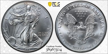 1999 $1 Silver Eagle MS68