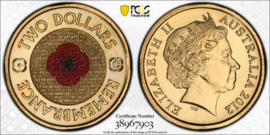 2012-C $2 Remembrance Day Colorized MS69