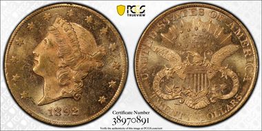 1892-CC $20 MS62+
