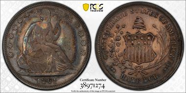 1861 50C CSA Restrike MS62