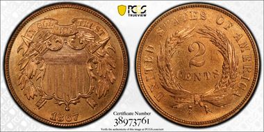 1867 2C MS66+ RD