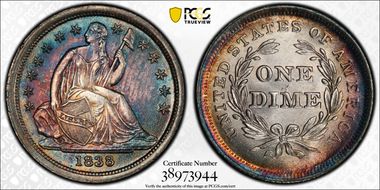 1838 10C No Drapery, Large Stars MS66