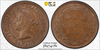 1891 1C Small Date, Small Leaves MS62BN