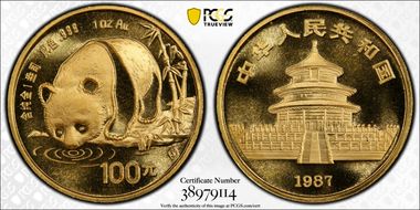 1987-S 100 Yn Panda Gold PAN-44A MS69