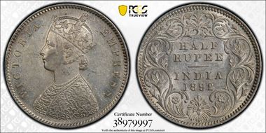 1892-C 1/2 Rup SW-6.211 AU58