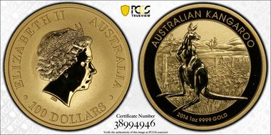 2014-P $100 Kangaroo Au MS70