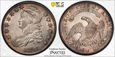 1820 50C Sq. 2, Lg Date, No Knob AU55