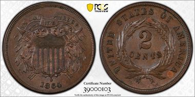 1864 2C Large Motto MS63BN