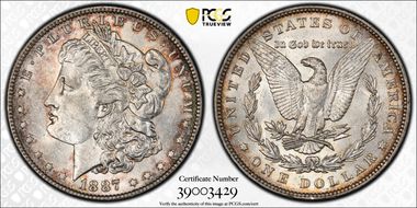 1887 $1 VAM 1B, Partial E Rev AU58