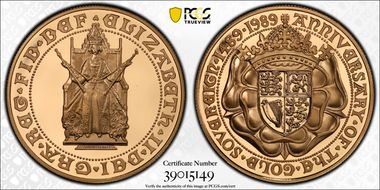 1989 £5 S-SE6 500th Ann. Sovereign PR70DCAM