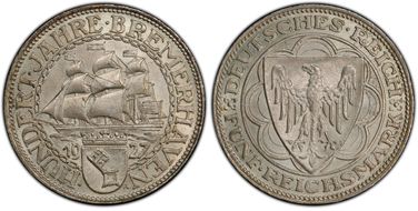 1927-A 5 Mk Bremerhaven J-326 MS65