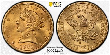 1902-S $5 MS64+