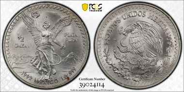 1992-Mo 1/2 oz Libertad Ag MS67