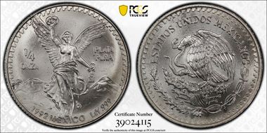 1992-Mo 1/4 oz Libertad Ag MS68