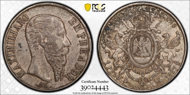 1867-Mo Peso Maximilian KM-388.1 AU50