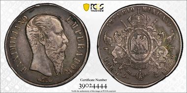 1866-Pi Peso Maximilian KM-388.2 Ag N1