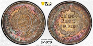 1884-PTS FE 5C 1884/3 MS63