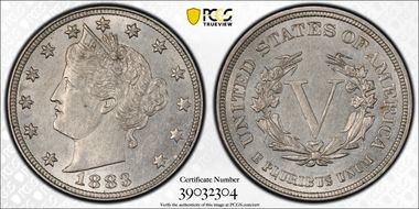 1883 5C No CENTS AU58