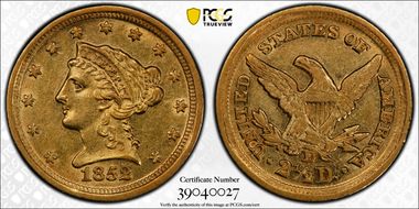 1852-D $2.50 AU55