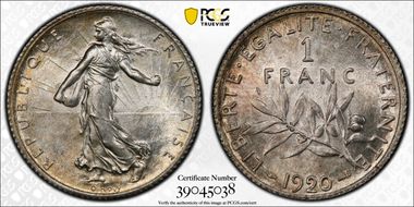 1920 1 Fr Gad-467 Semeuse MS64