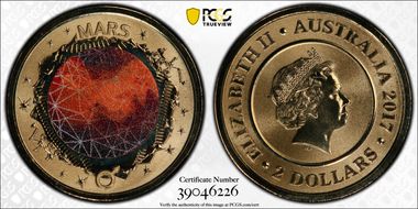 2017 $2 Planetary Coins Mars Colorized MS70