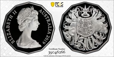 2019 50C Dodecagon 50C 50th Ann. Ag A. Machin Effigy PR70DCAM