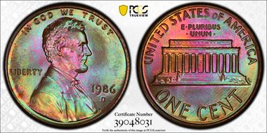 1986-D 1C MS67RB