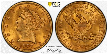1907-D $5 MS64+