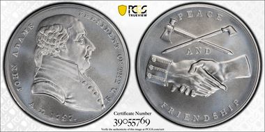 (2018) Medal John Adams "1797"  Silver Matte Finish MS69
