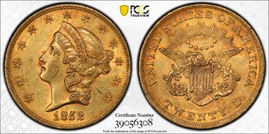 1852 $20 AU58+