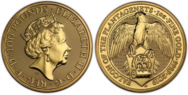 2019 £100 Queen's Beasts - Falcon Au MS69