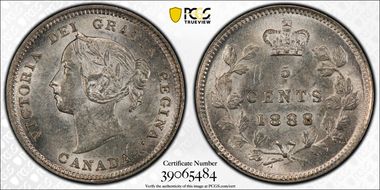 1888 5C Narrow Date, 8/8 RP-1 MS63