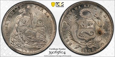 1908-FG Dinero KM-204.2  Ag MS63