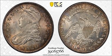 1820 50C Sq. 2, Lg Date, No Knob MS62