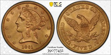 1861 $5 MS63
