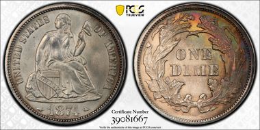 1874 10C Arrows MS65