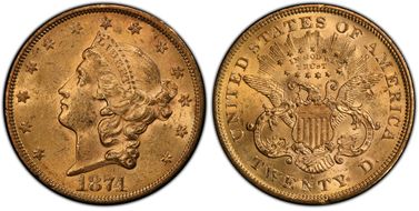 1874-S $20 MS61