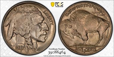 1937-D 5C 3 Legs MS64