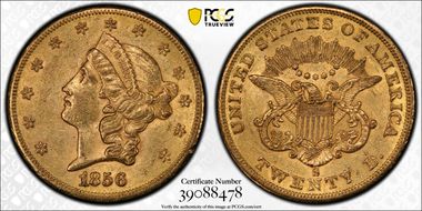 1856-S $20 AU58