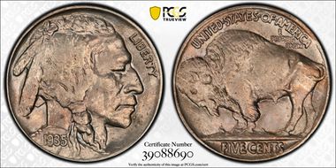 1935 5C Doubled Die Reverse MS63