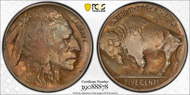 1916-D 5C 3 1/2 Leg, FS-901 AU58